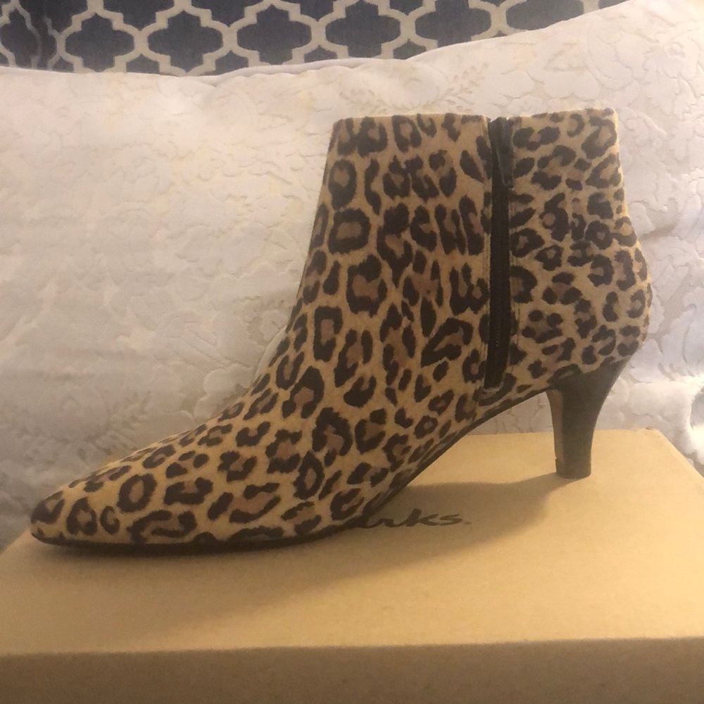 Clarks Leopard Kitten Heel Ankle Boots
